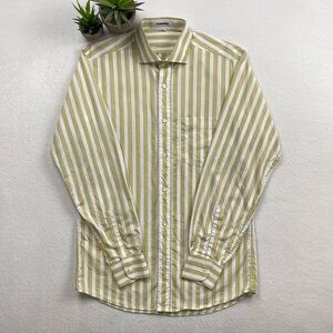 Renoma Paris Retro Striped Cotton Long Sleeve Button Dress Shirt (White/Yellow)